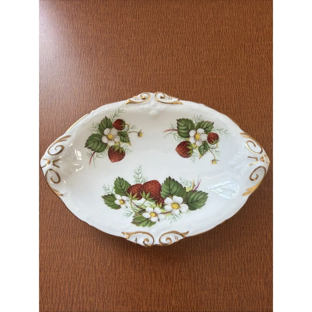 Vintage Hammersley & Co England Bone China Strawberry Ripe Bon Bon Trinket Tray
